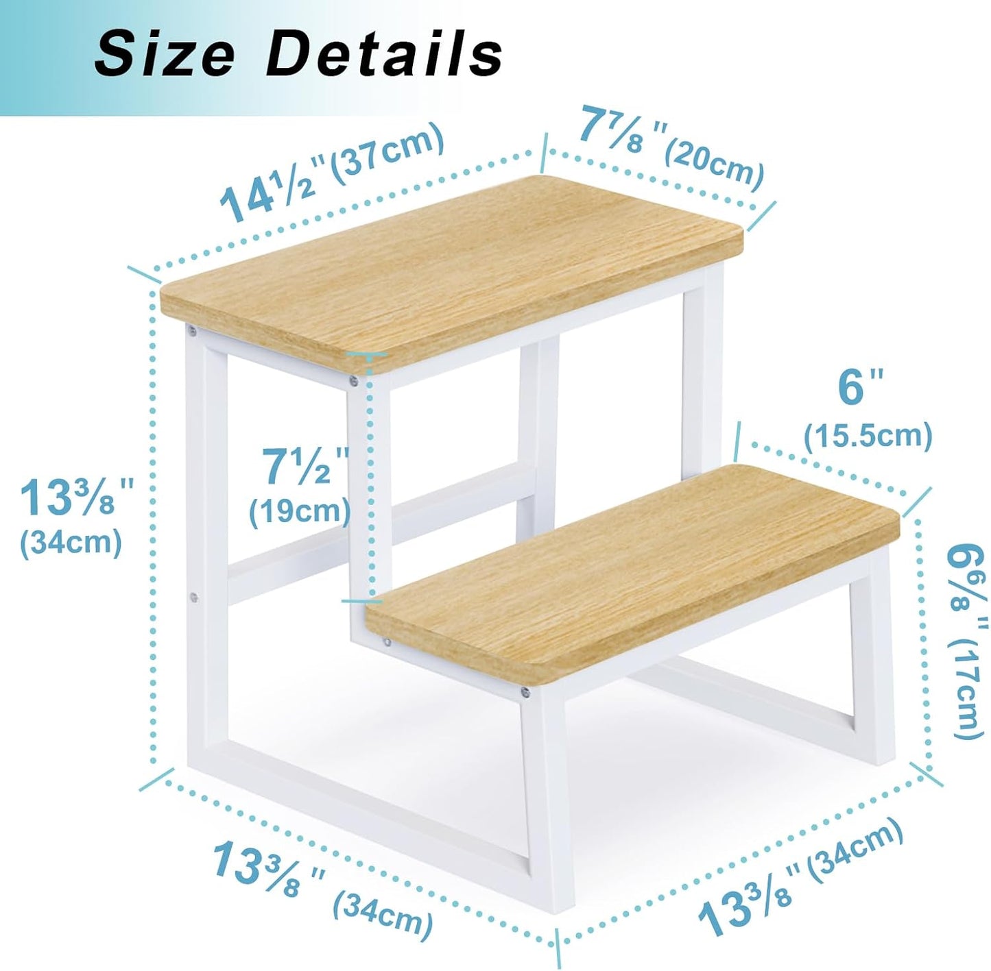 Step Stool for Adults & Kids,Holds up to 500Lbs,Heavy Duty Sturdy Steping Stool for Kichen/Bathroom/High beds, Wooden&Metal Frame, Non-Slip Rubber Pads