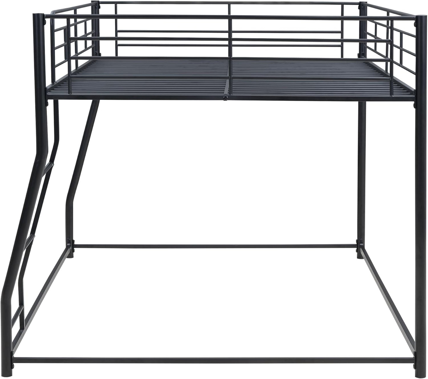 Full XL Over Queen Metal Floor Bunk Bed with Sloping Stairs and Safety Guardrails for Bedroom,Guest Rooms, No Box Spring Needed, Simple to Assemble,Black