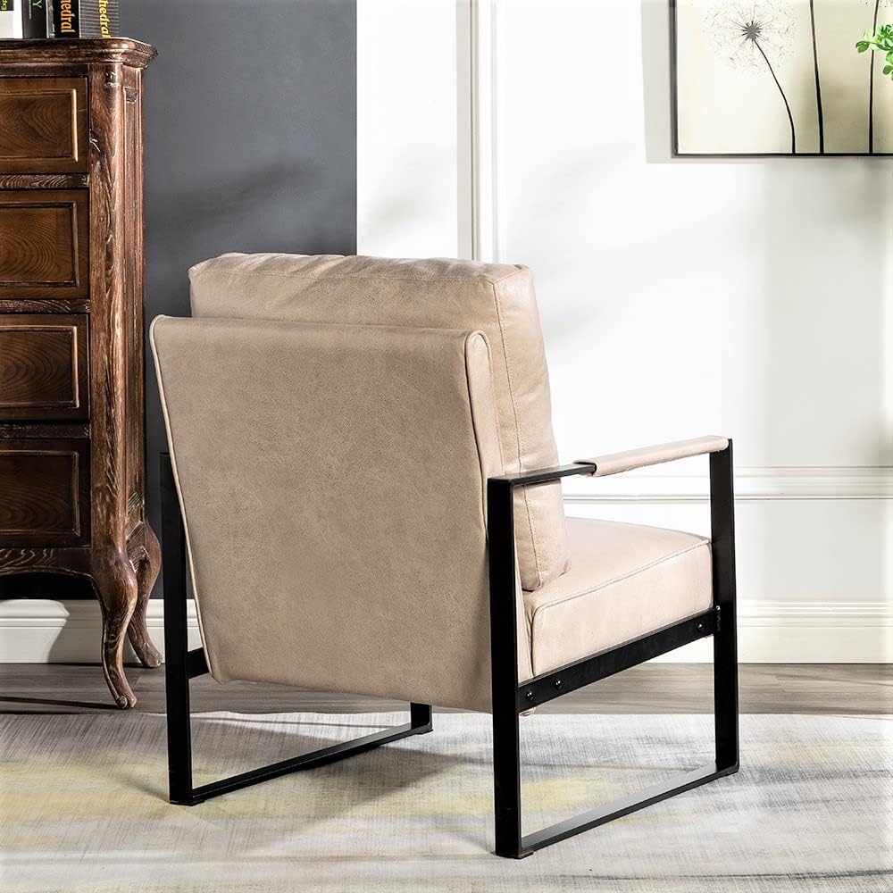 Container Furniture Classic Mid Century Modern Accent Chair with Durable Square Metal Frame, Armchair for Living Room, Bedroom, Home Office in Spotted Microfiber Upholstery, Light Camel
