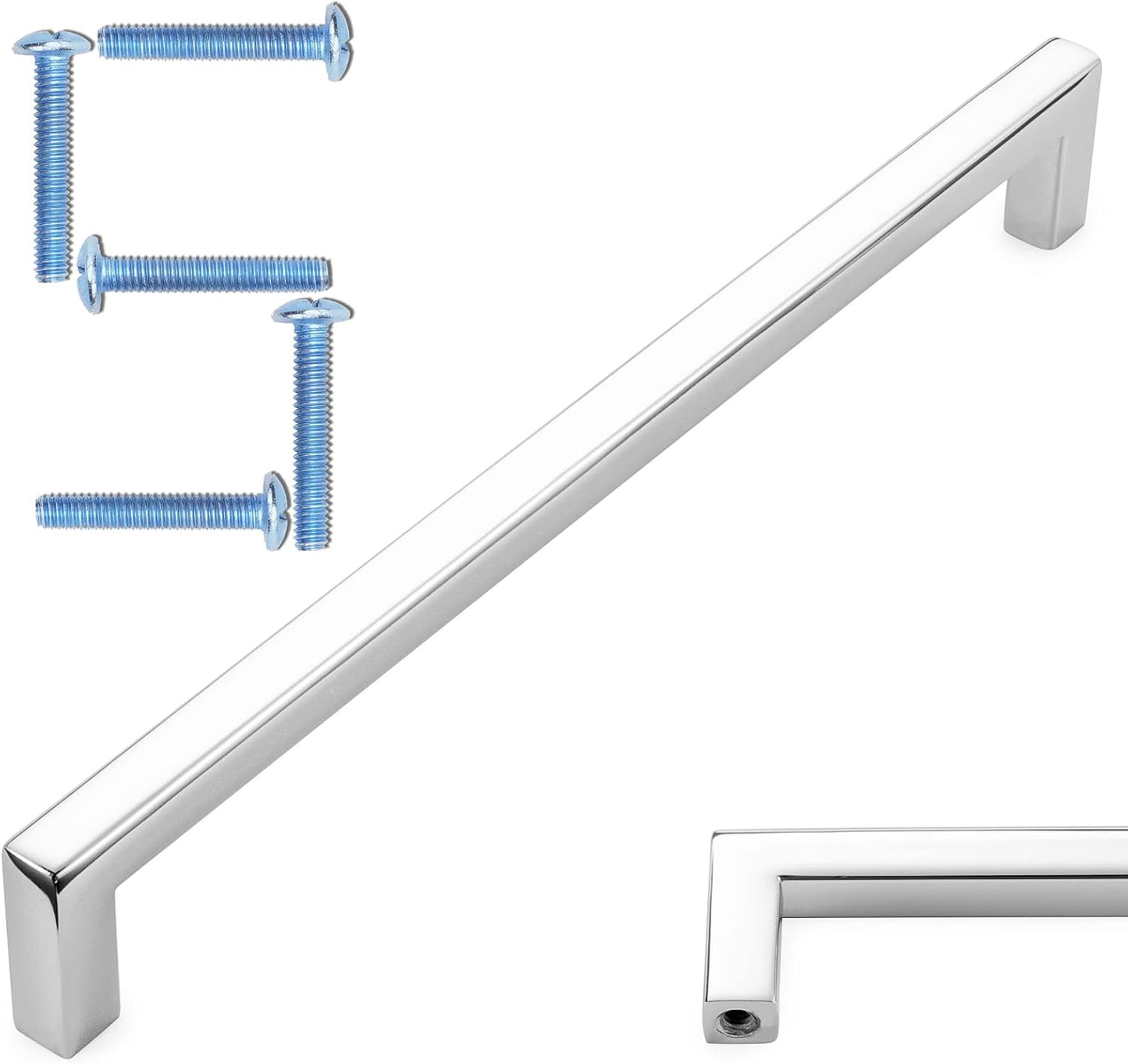 KOOFIZO Solid Square Bar Cabinet Handle - Chrome Furniture Pull, 7.6 Inch/192mm Screwhole Distance, Pack of 5 for Kitchen Cupboard Door, Bedroom Dresser Drawer, Bathroom Wardrobe Hardware