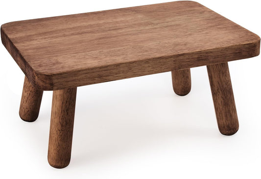 Wooden Step Stool for Adults Office's Step Stool Heavry Duty Stepping Stools for Office, Bedroom, Garden, Bathroom with Four Detachable and Assembled Legs Chocolate Brown (Classic 6.3" inch)