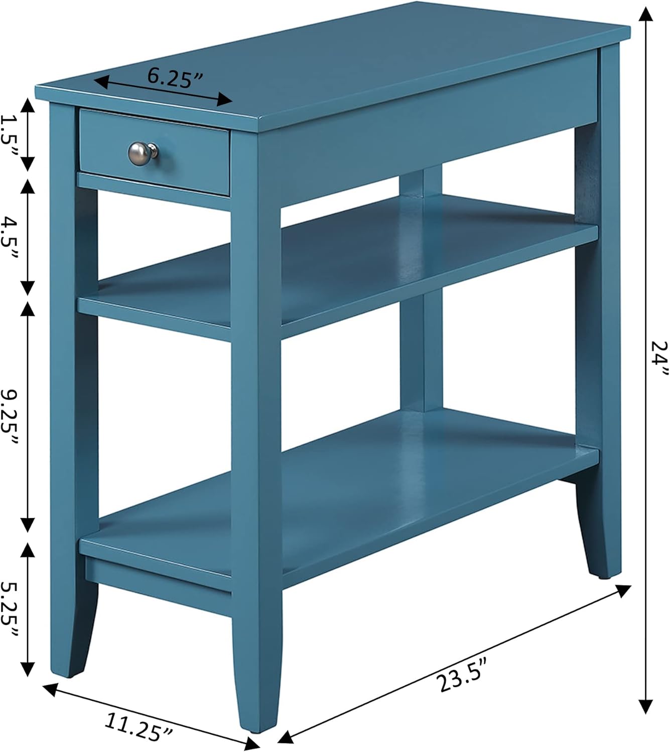 Convenience Concepts American Heritage Chairside End Table with Drawer 23.5" - Classic Living Room Table with Storage Shelf, Bedroom Nightstand, Blue