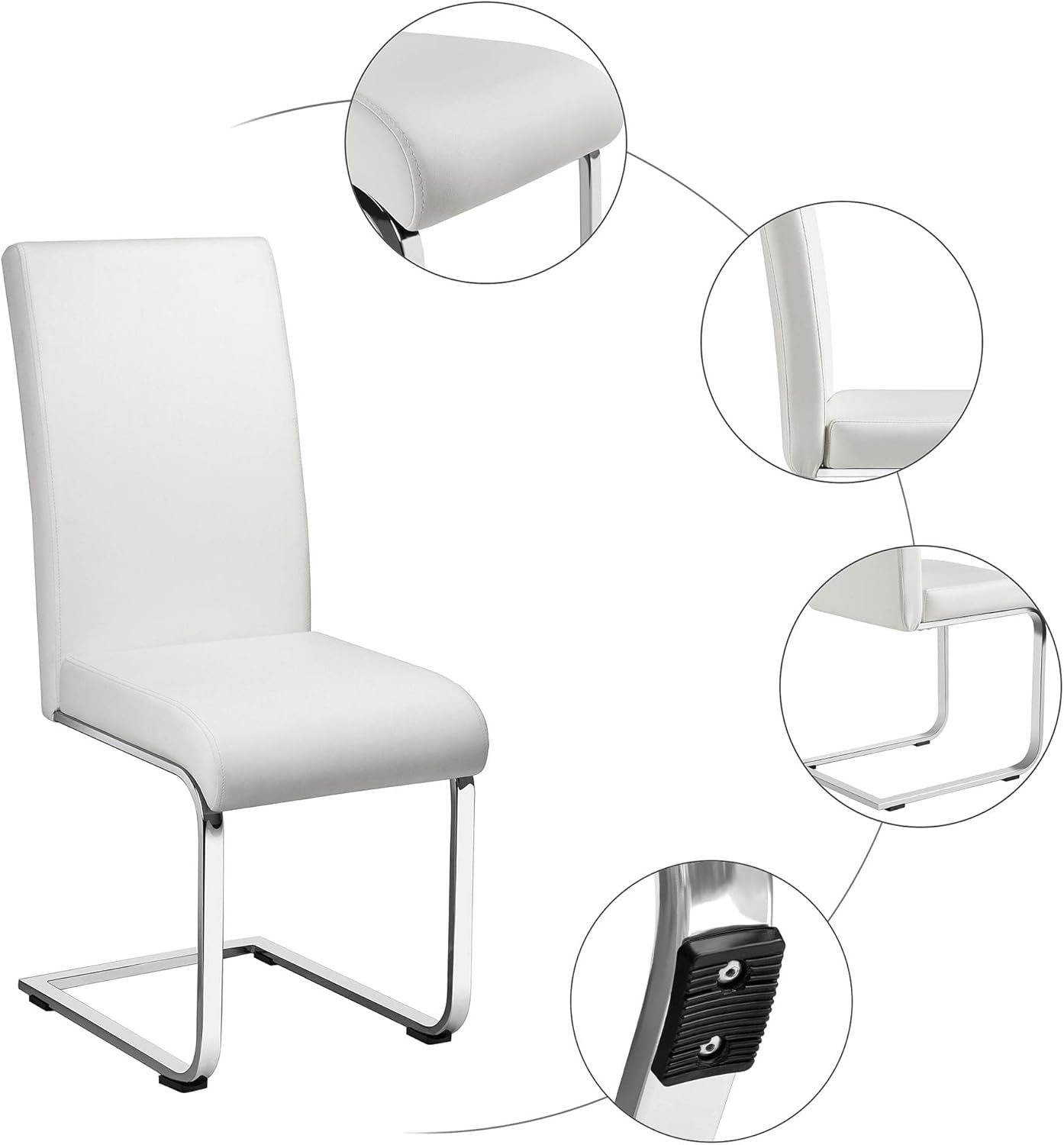 Yaheetech Dining Chairs Set of 2 Modern Faux Leather Upholstered Dining Room Chairs with High Back and Metal Chrome Legs for Kitchen/Living Room/Restaurant, White