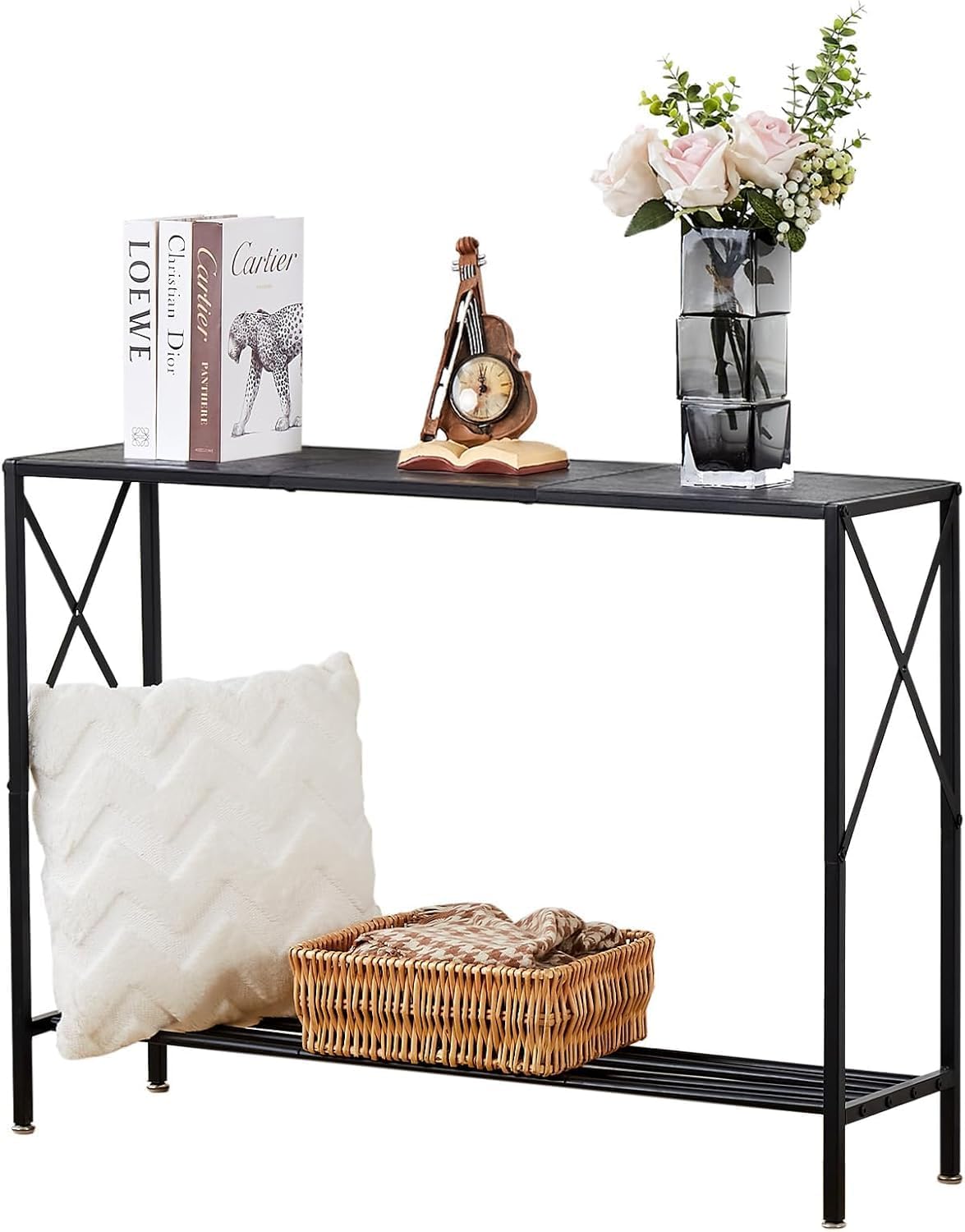 Wimarsbon Console Table,Multifunctional Sofa Side Table with Shelves,Behind Couch TV Tables with Metal Frame,Accent Display Stand for Hallway,Entrance (41.9" 2-Layer Black Frame)
