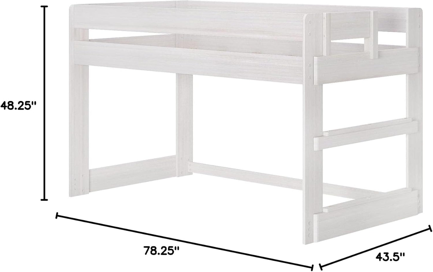 Max & Lily Modern Farmhouse Low Loft Bed, Twin Bed Frame For Kids, White Wash