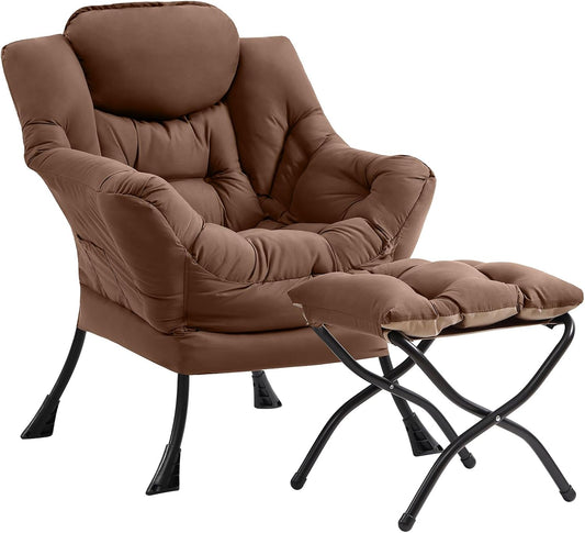 Cozy Lazy Chair and Ottoman, Large Contemporary Accent Lounge Chair Set, Leisure Upholstered Reading Armchair for Bedroom, Living Room, Dorm Rooms, Office