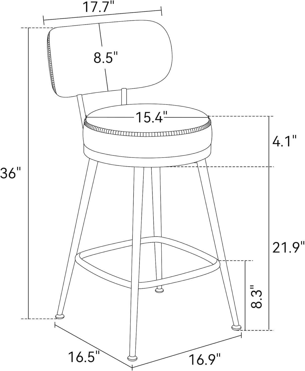 Counter Height Bar Stools, 26" H Swivel Barstools Set of 2, Faux Leather Kitchen Counter Stools with Back and Stylish Stitching, Metal Frame, Pub, Home Bar, Whisky Brown