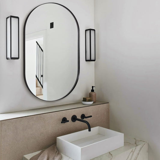 ANDY STAR Black Oval Mirror, 26x38'' Pill Shaped Mirror 1’’ Deep Metal Frame Wall Mounted Vertically&Horizontally Ideal for Limited Space