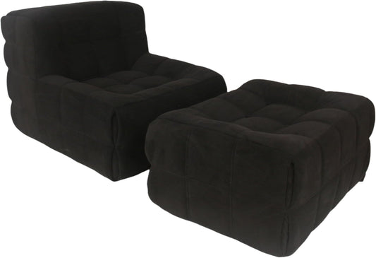 Bean Bag Chair - Memory Foam Bean Bag Chair for Adults, Comfy High-Resilience Single Sofa, Small Space Floor Chair, Chaise Lounge for Living Room, Bedroom (Black, Square + Ottoman)