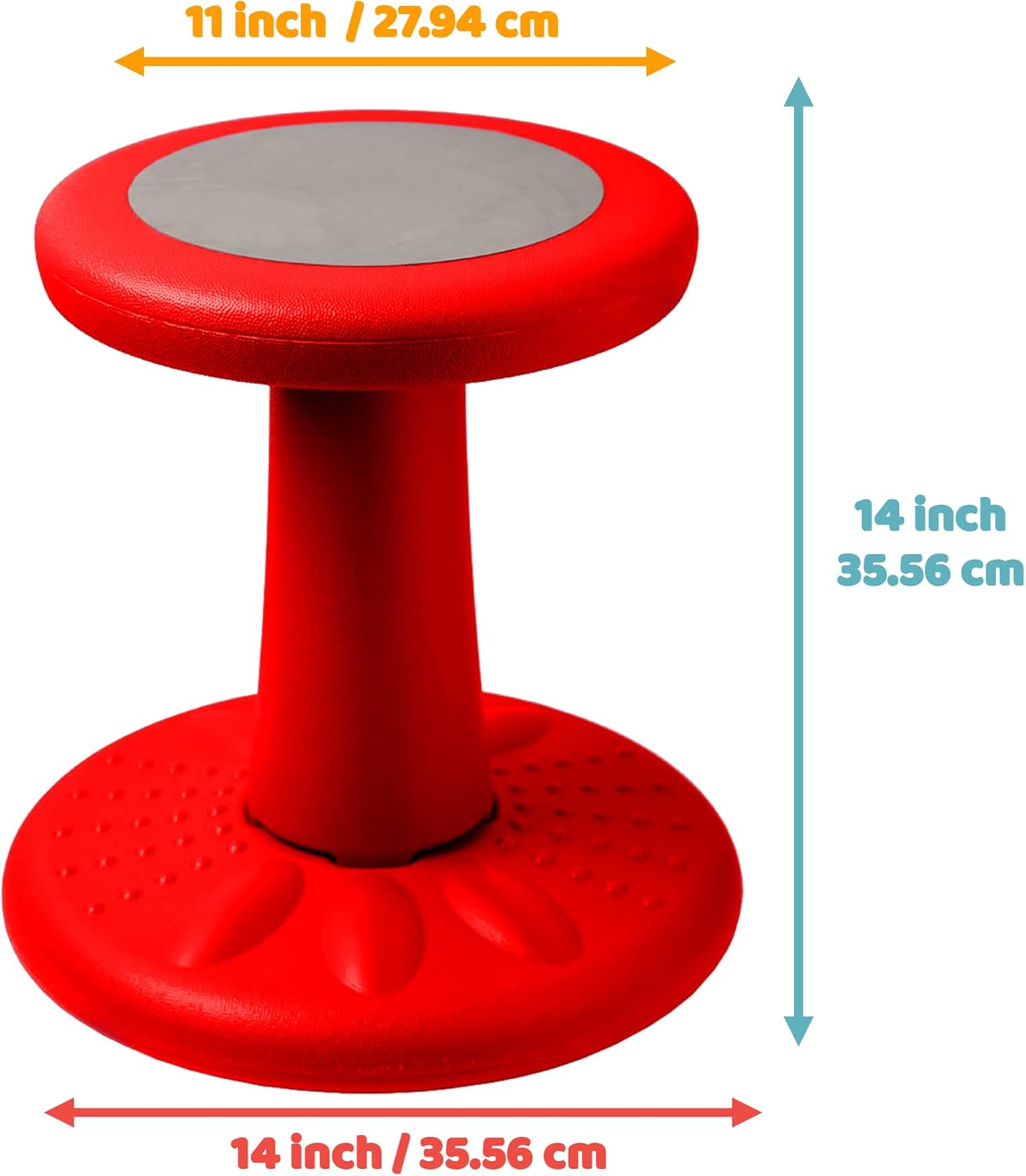 ActiveChairs Kids Wobble Stool, Flexible Seating for Preschool & Elementary Classrooms. Improves Focus & Posture, Helps ADHA/ADD, Wiggle Seat, [Active Desk Chairs], 14" Stool, Ages 3-7, Red