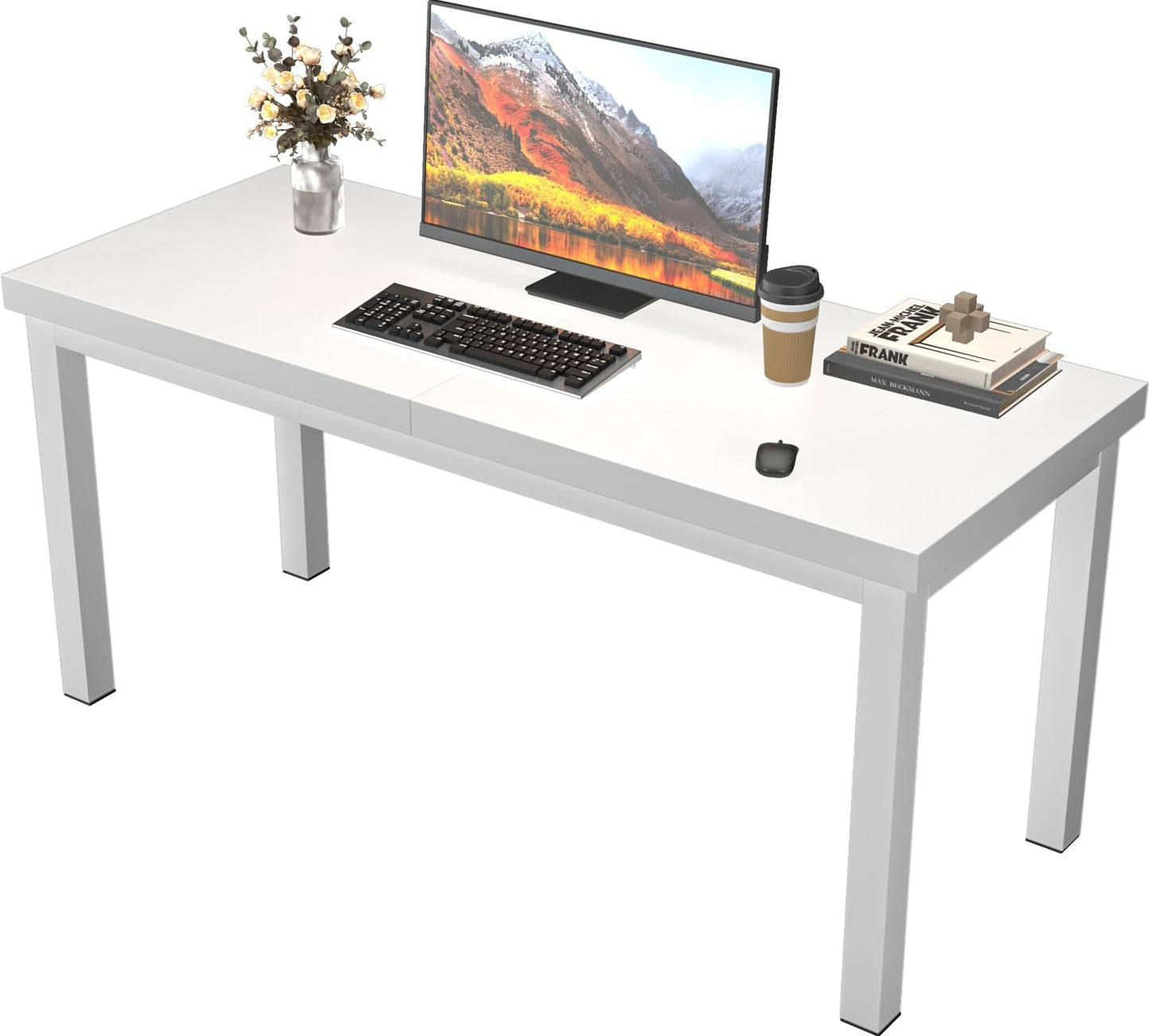47.2 Inch Small Computer Desk, Home Office Desk, Modern Table for 2 Person Kids Student Gaming Computer Desk, Simple Office Table for Work,Craft,Writing,Studying, Etc., White