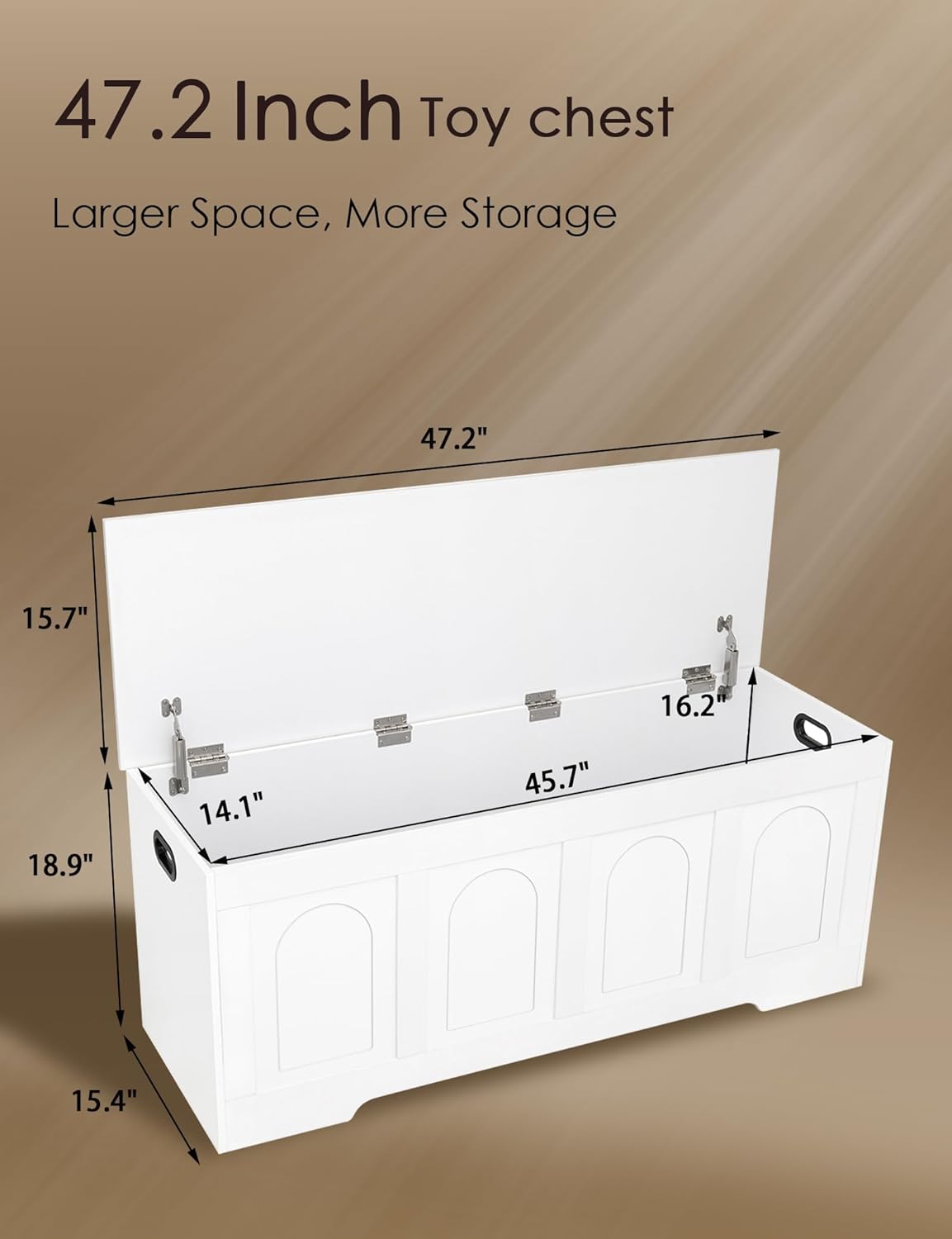 DINZI LVJ Storage Chest, 47.2”Wooden Storage Box with 2 Safety Hinges, Entryway Shoe Bench with Flip-Top, Large Trunk for Living Room, Bedroom, Easy Assembly, White