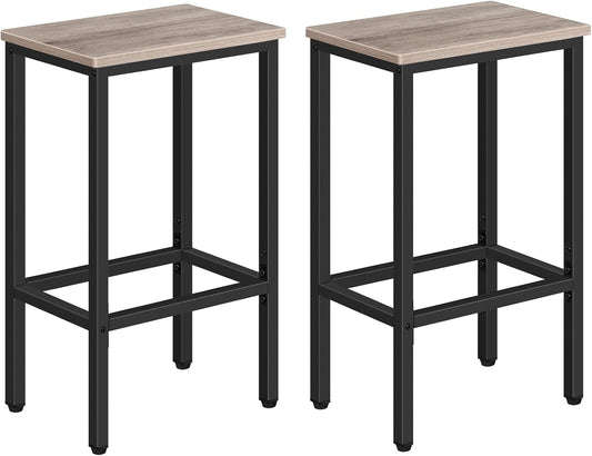Bar Stools, Set of 2 Bar Chairs, Kitchen Breakfast Bar Stools with Footrest, 25.8" Dining Stools, Rectangular Industrial Bar Chairs, for Dining Room, Kitchen, Greige BAHG0101Z