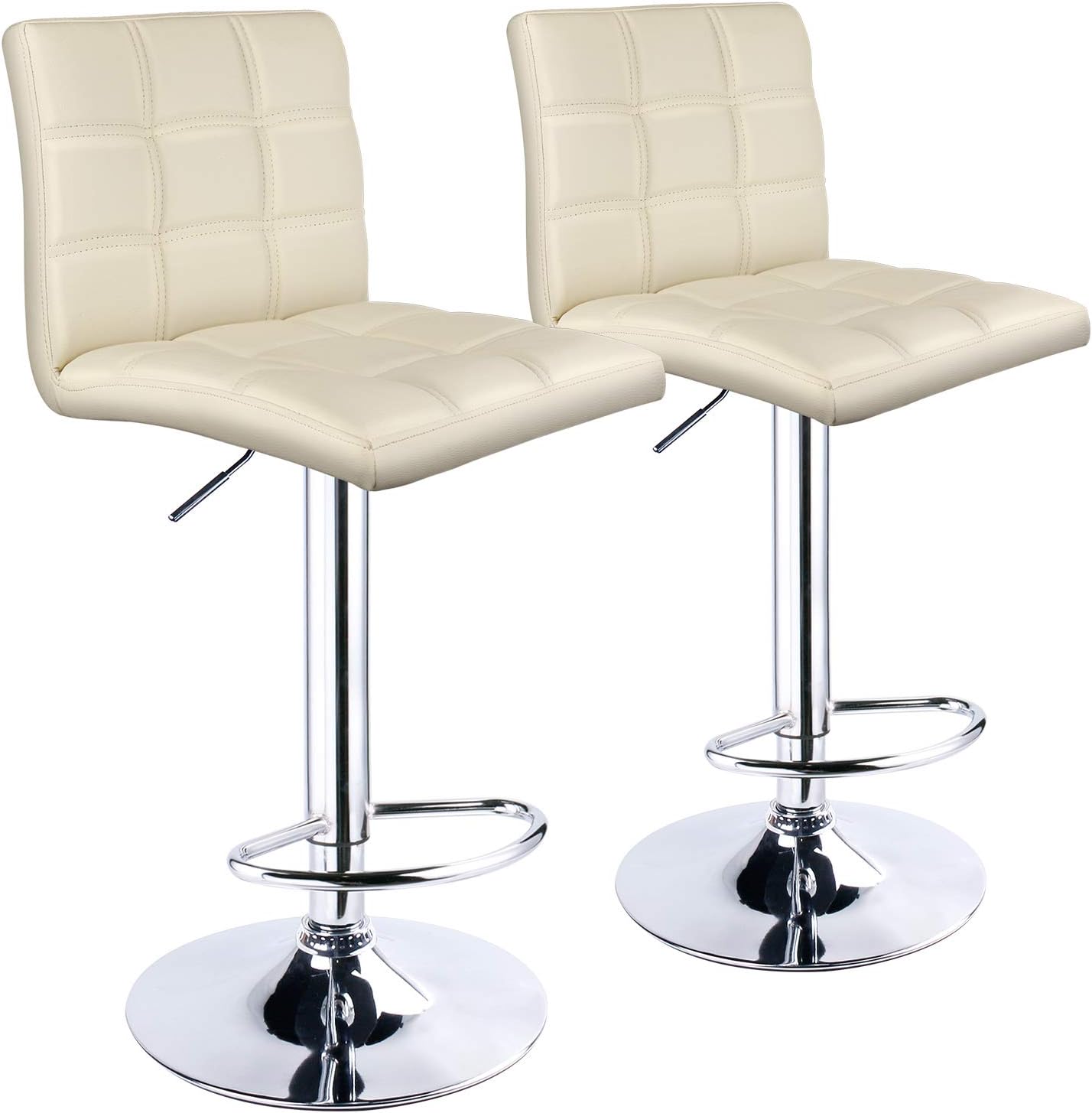 Leopard Modern Square PU Leather Adjustable Bar Stools with Back,Set of 2, Counter Height Swivel Stool (Beige)