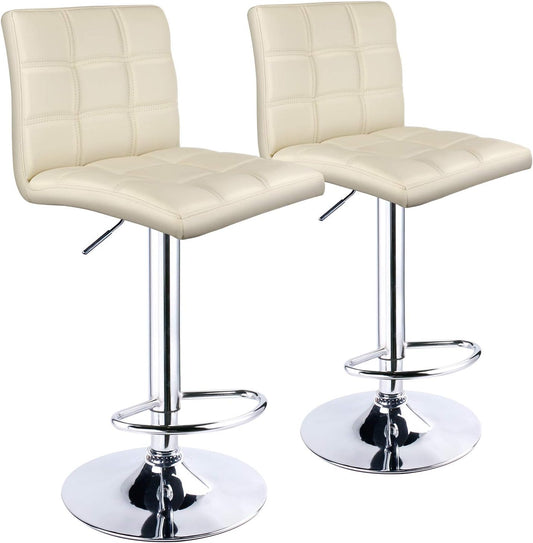 Leopard Modern Square PU Leather Adjustable Bar Stools with Back,Set of 2, Counter Height Swivel Stool (Beige)