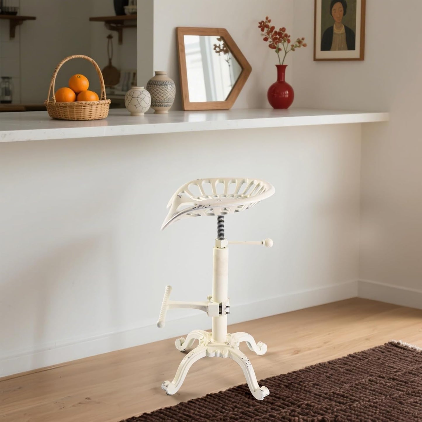 Vintage Tractor Seat Bar Stools Rustic 20-27inch Counter Height Adjustable Kitchen Island Chair Industrial Swivel Saddle Seat for Coffee House Office