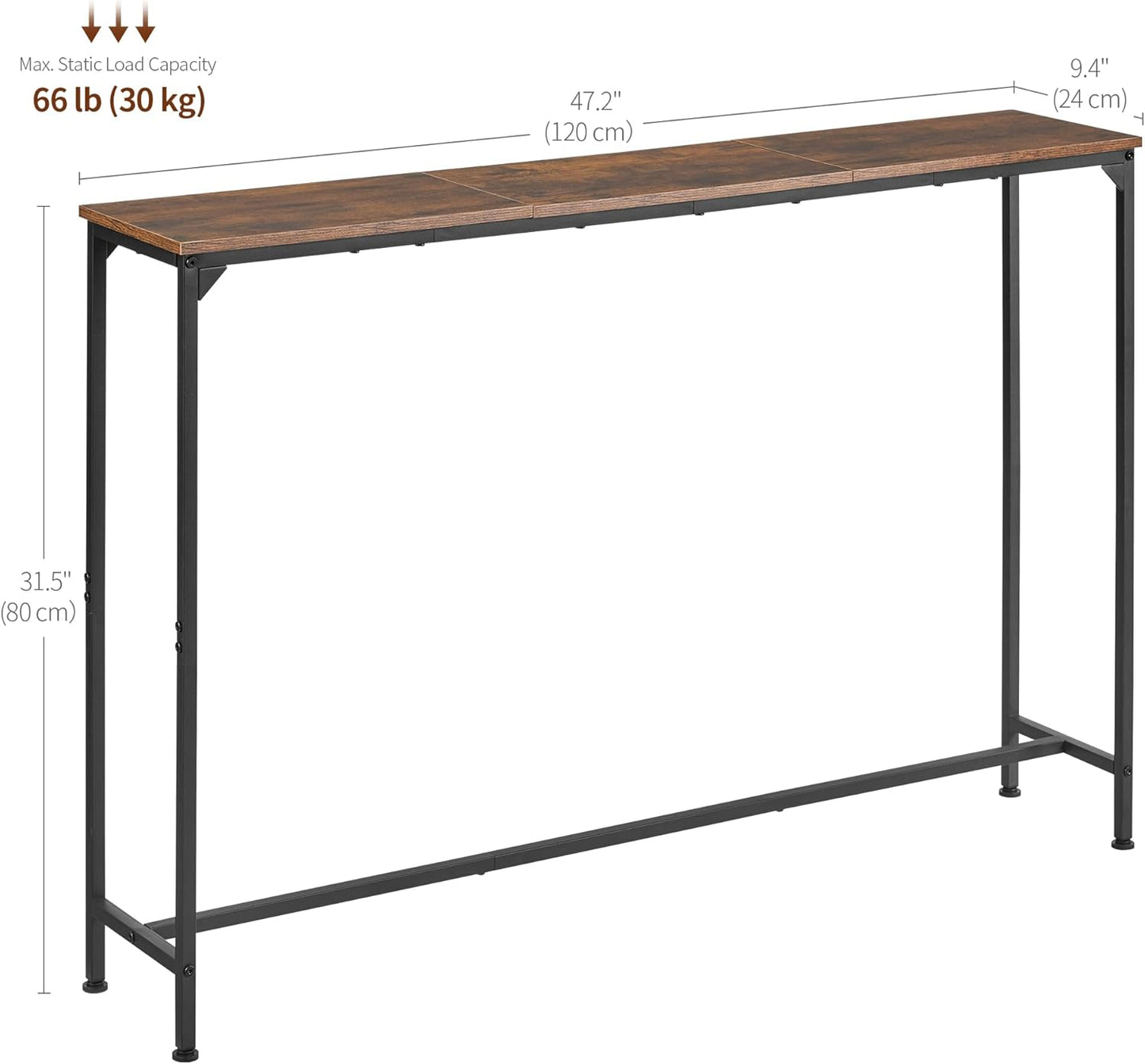 Console Table, Narrow Entryway Table, Thin Sofa Table, Behind Couch Table,for Hallway, Bedroom, Living Room, Foyer, 9.4 x 47.2 x 31.5 Inches, Rustic Brown