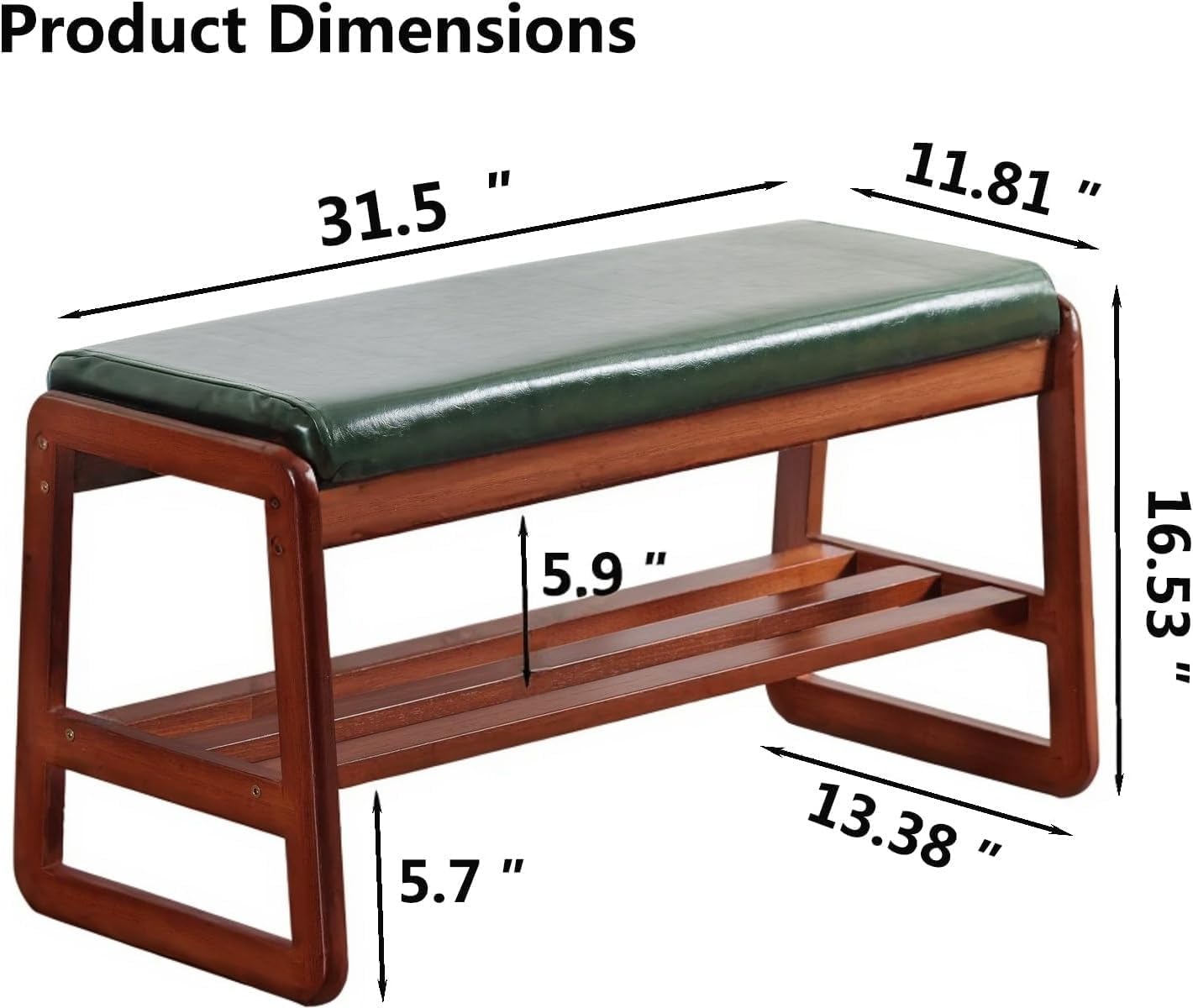 Shoe Rack Bench, Solid Wood Entryway Bench, Shoe Bench with Cushion Padded Seat for Entry, Hallway (Green-31.5")