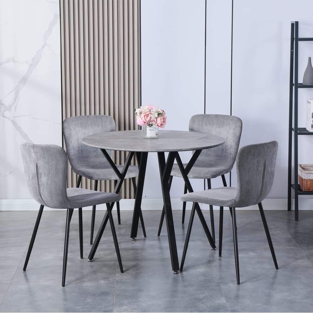 Round Dining Table with Metal Legs, 35.5 in Modern Kitchen Table Dining Room Table for Dining Room Kitchen, Grey