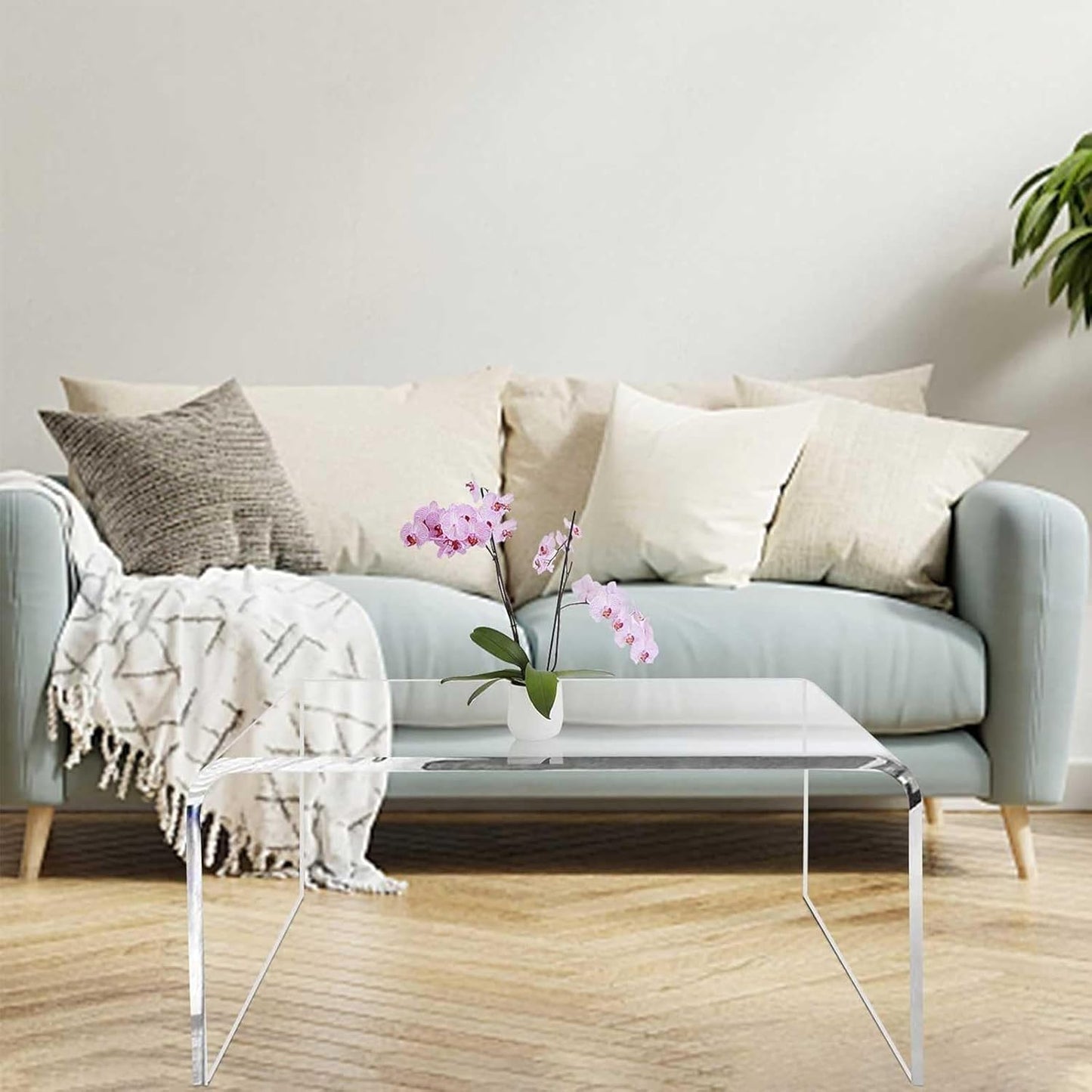 40inch Premium Clear Acrylic Rectangle Coffee Table for Living Room,Mid Century Transparent Waterfall Lowtea Table, Standard Table Size (40"x18"x16") Need Assembly Fit for 2-3 Seat Sofa