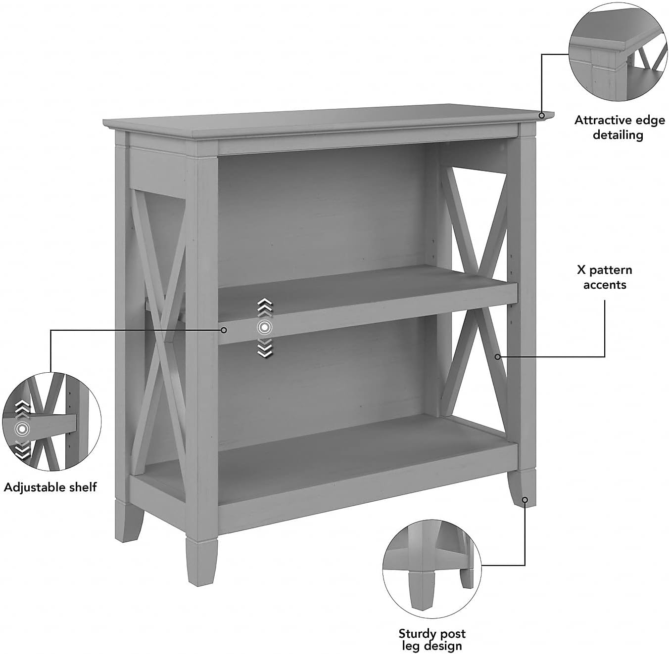 Bush Furniture Key West Small 2 Shelf Bookcase in Cape Cod Gray, Compact Home Organizer, Vertical Storage Solution, Bookshelf for Office or Living Room