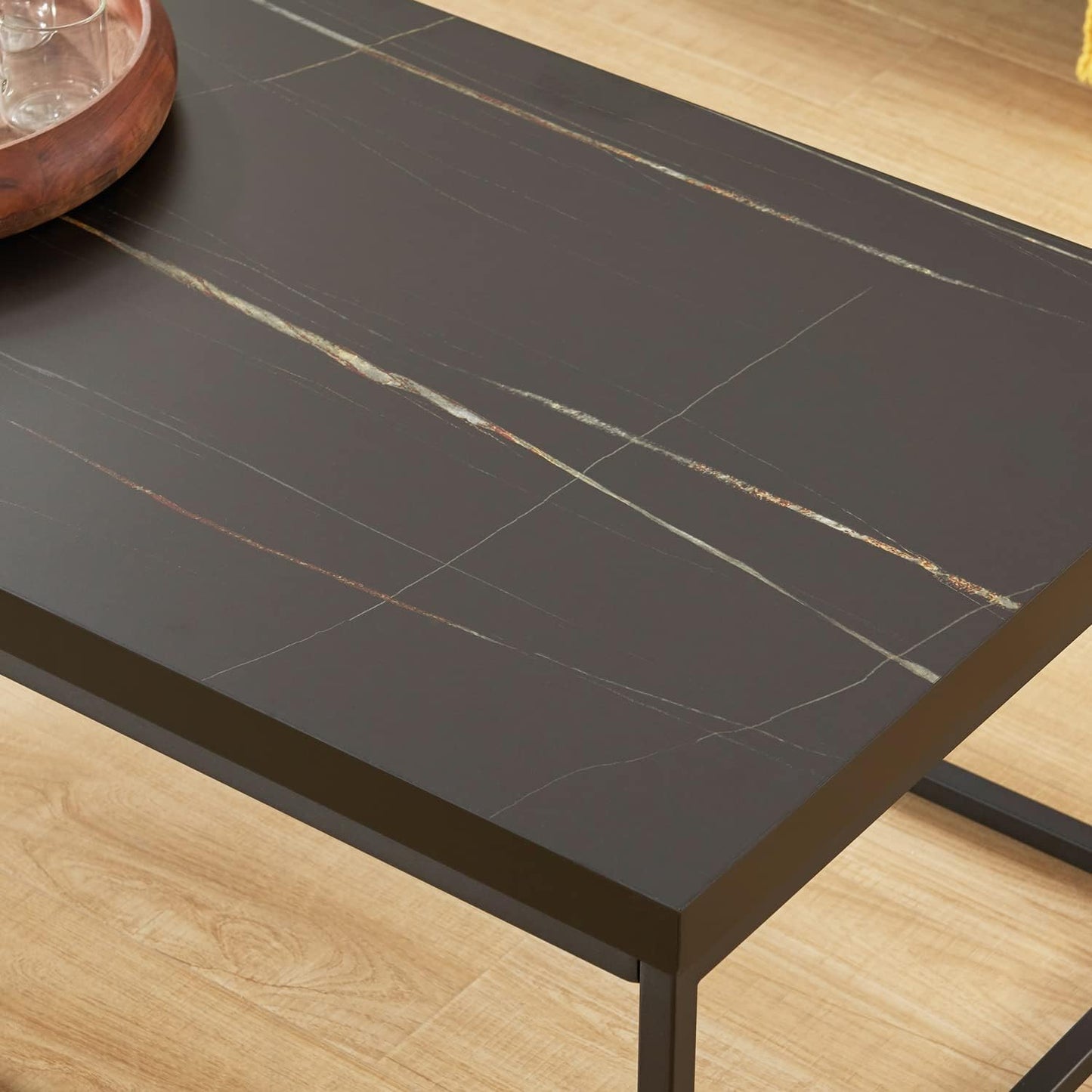 CENSI 18-Inch Black Marble Accent End Table/Side Table for Living Room, Modern Industrial, Square, Metal and Wood (Black Marble)