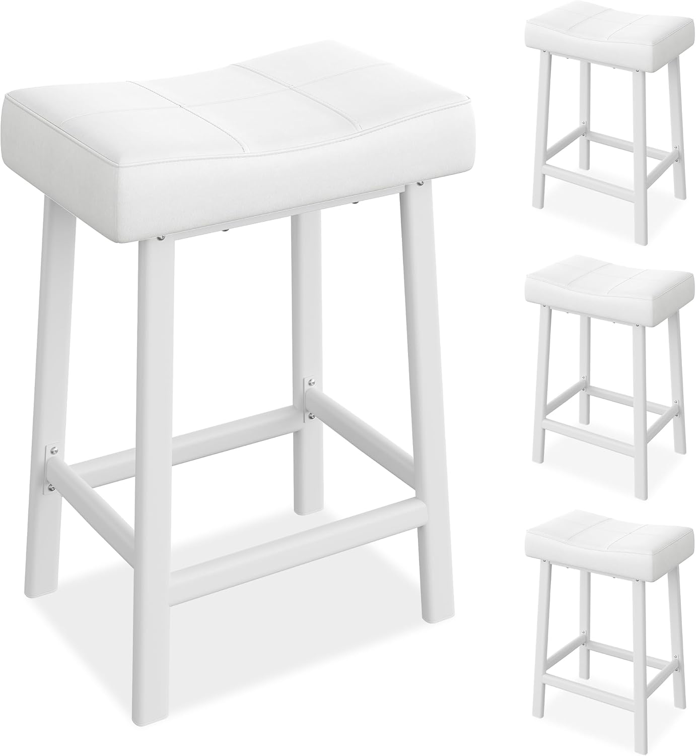 GarveeHome Counter Height Bar Stools Set of 4, 24 Inch Barstools for Kitchen Island Counter, Upholstered Padded Saddle Chairs with Cushion, Easy Assembly, White