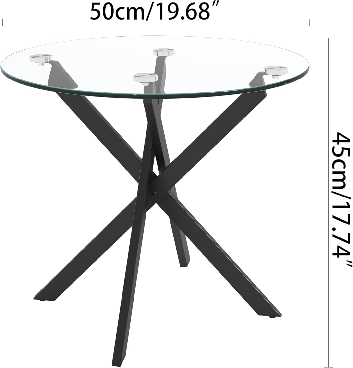 Round Side Table Modern 20 Inch End Table with Tempered Glass Top and Black Metal Legs Stylish Sofa End Table Bed Side Table for Living Room Bedroom