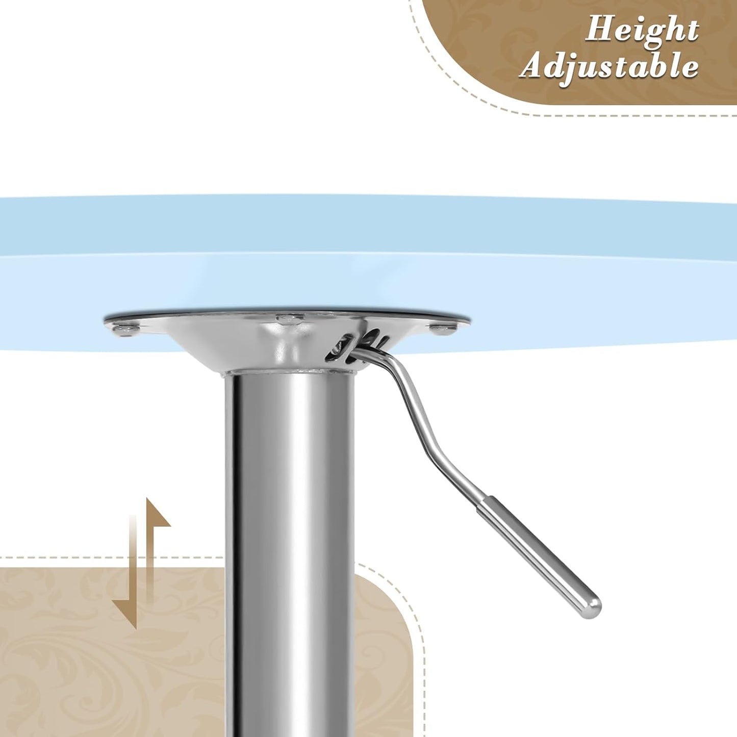 Athena Collection Bar Table with Swivel Top, Round Bistro Pub Bar Height Cocktail Table with Height Adjustable top and Metal Silver Base for Home Outdoor Party Event, Blue