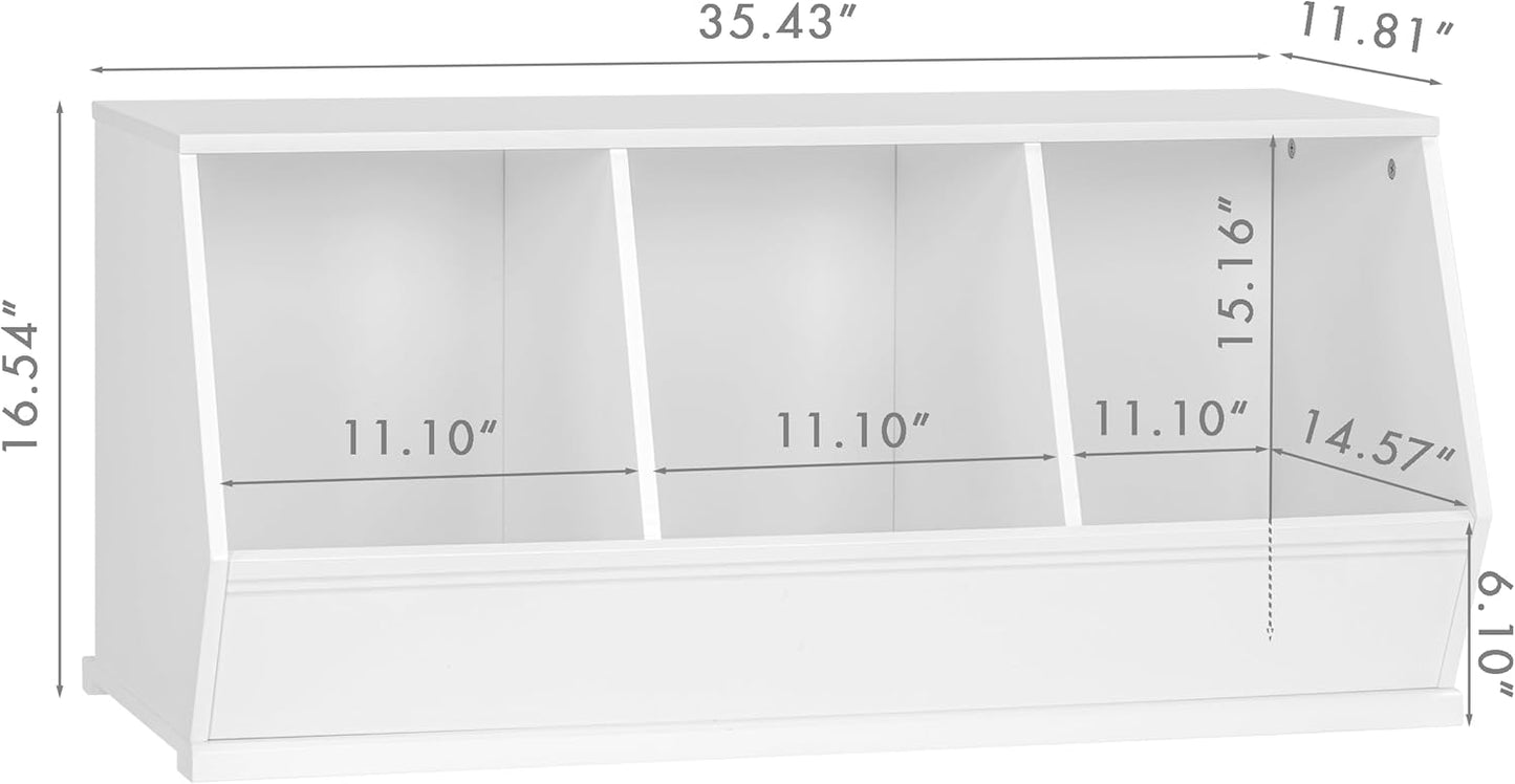 UTEX Stackable Toy Storage Cabinet, Wooden Cubby Organizer, White Shelf for Playroom, Bedroom, Living Room, Nursery, 3 Cubes