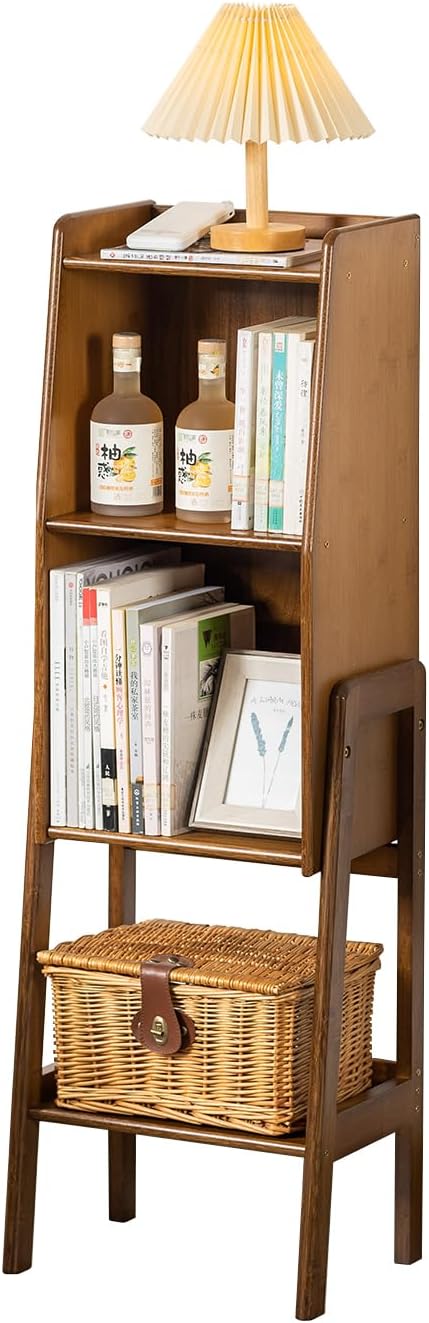 3 Tier Bamboo Bookcase, Classical Modern Bookshelf, Dispaly Shelves, Bamboo Wood Organizer Book Shelf for Living Room Home Office-Walnut, Medium