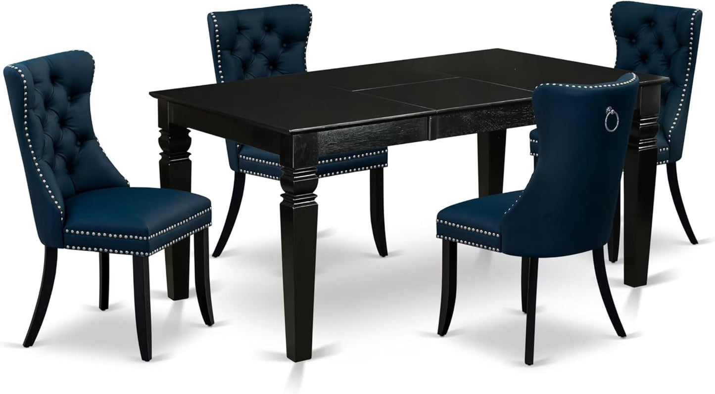 East West Furniture WEDA5-BLK-29 5 Piece Dining Table Set Consists of a Rectangle Wooden Table with Butterfly Leaf and 4 Polyester Fabric Padded Chairs, 42x60 Inch, Black