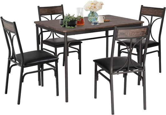 VECELO Kitchen Dining Room Table Set with 4 Chairs for Small Space, Apartment,Metal Steel Frame