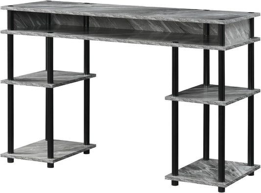 Convenience Concepts Designs2Go No Tools Desk Home Office Desk with Shelves, Corner Shelf Vanity Desk Computer Desk Nail Table for Nail Tech - 47.25" L x 15.75" W x 30" H, Gray Marble/Black