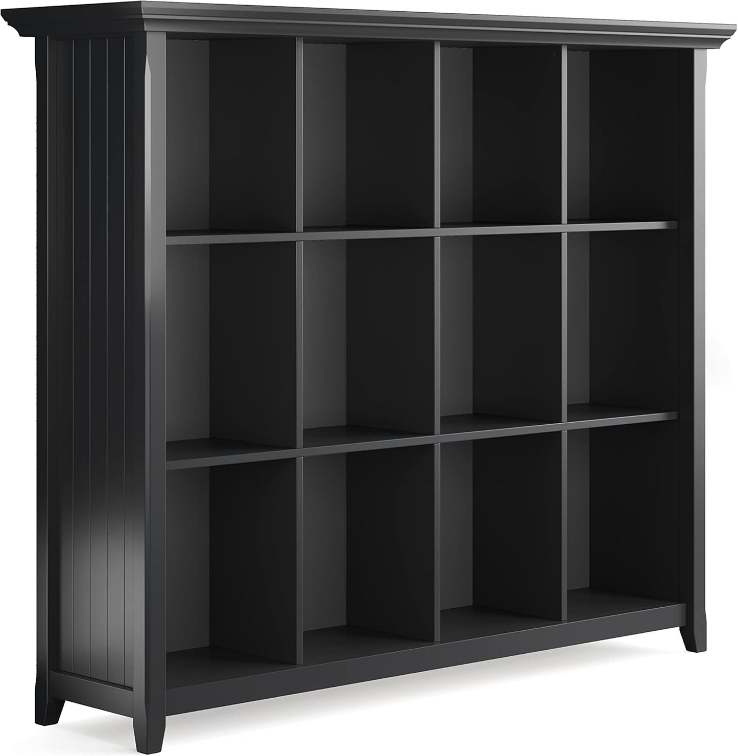 SIMPLIHOME Acadian Bookcase - 57 inch Tall 12-Cube Solid Wood Storage Display Unit in Black, Transitional Cube Organizer for Living Room, Study Room or Office with Fixed Shelves and Tapered Legs