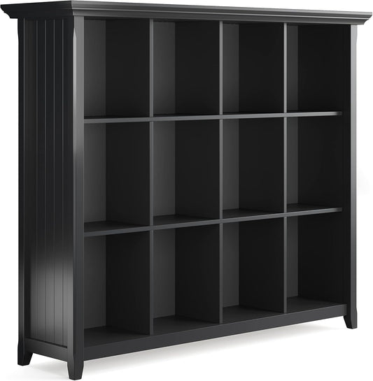 SIMPLIHOME Acadian Bookcase - 57 inch Tall 12-Cube Solid Wood Storage Display Unit in Black, Transitional Cube Organizer for Living Room, Study Room or Office with Fixed Shelves and Tapered Legs