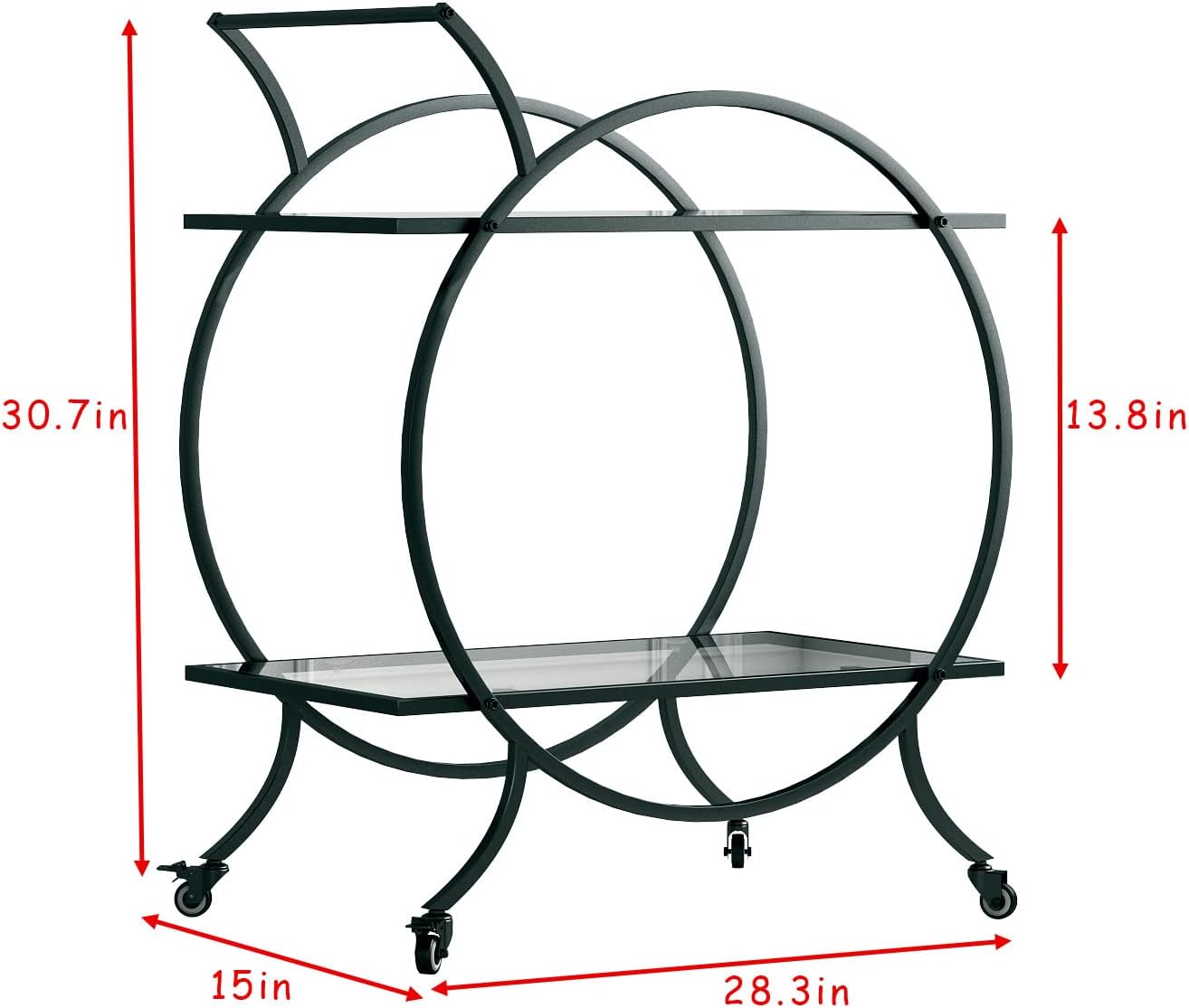 Industrial Bar Carts for The Home Bar Serving Cart, Rolling Bar Cart Black with Lockable Caster Wheels, Glass Bar Carts with 2 Mirrored Shelves, Storage Wine Carts for Kitchen, Party