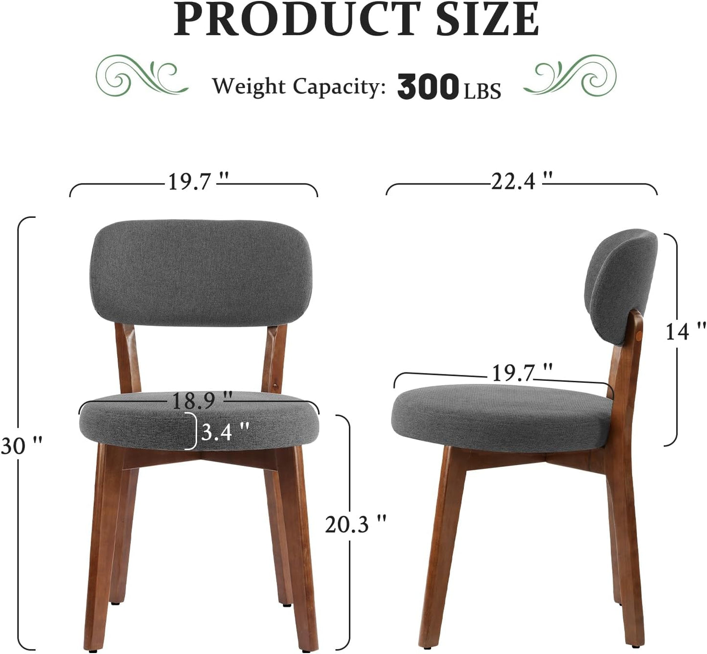 Furniliving Wooden Dining Chairs Set of 6, Mid-Century Modern Linen Upholstered Kitchen Chair with Solid Oak Wood, Farmhouse Dining Room Chairs, Grey