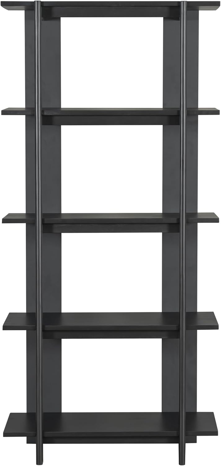 Merax 4 Shelf Narrow Bookcase H-70 L-33 Acacia Wood Open Bookshelf, Contemporary Farmhouse Style Display Storage Shelf for Home Office Studio, Ebonized Finish