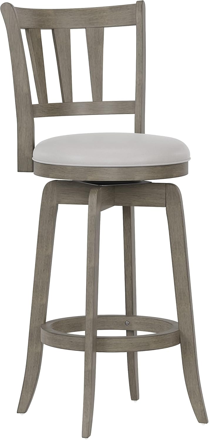 Hillsdale, Presque Isle Wood Bar Height Swivel Stool, 19"D x 17.5"W x 43.5"H, Aged Gray