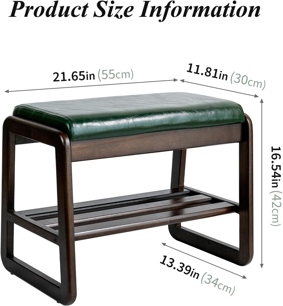 Shoe Bench, Entryway Bench with Leather Cushion, Solid Wood Shoe Rack, Mid Century Modern Bench, Shoe Storage, Shoe Organizer for Entryway (Brown, 21.7" W)