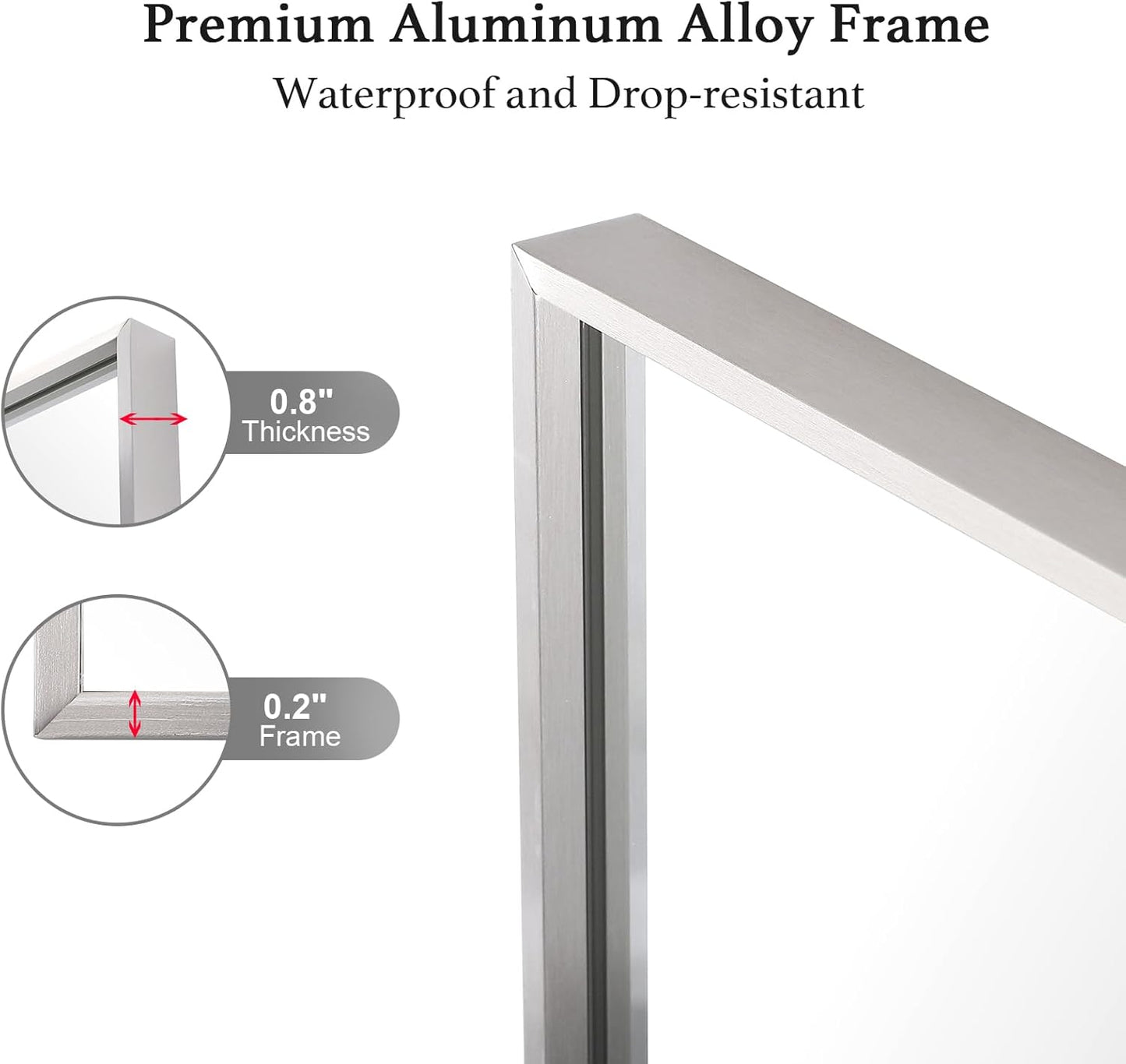 30x40 Inch Silver Bathroom Mirror - Copper-Free Mirror, Aluminum Alloy Frame Vanity Rectangle Wall Mounted Modern Mirror for Bedroom/Living Room/Porch Horizontal or Vertical