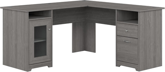 Bush Furniture Cabot L Shaped Computer Desk in Modern Gray | Corner Table with Drawers and Storage for Personal Home Office Workspace
