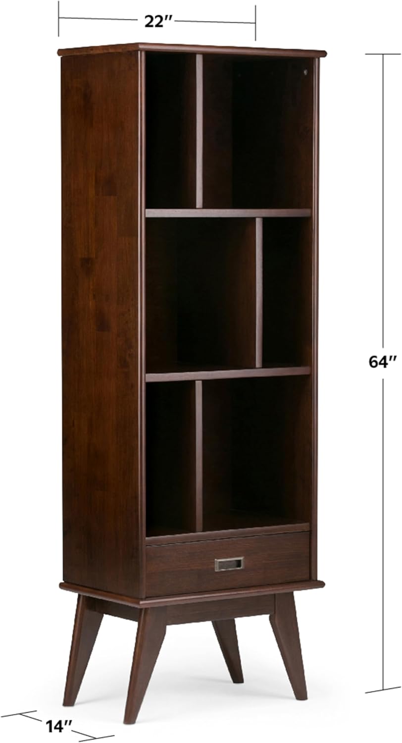 SIMPLIHOME Draper 22 inch Mid-Century Modern 6 Cubbie Bookcase with Drawer (Set of 2) in Medium Auburn Brown for The Living Room, Study Room and Office