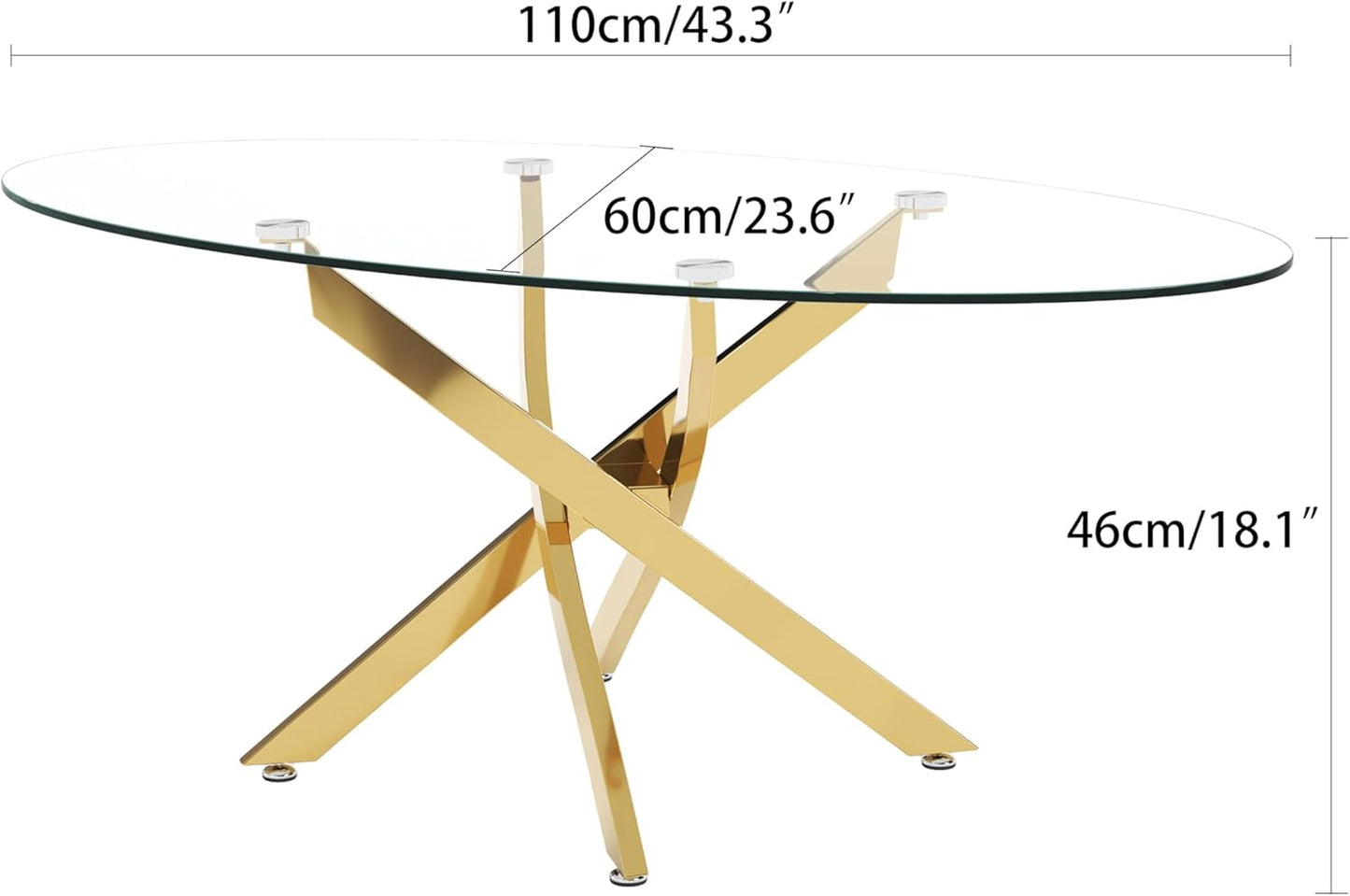 Glass Coffee Table with Chromed Legs, Oval Modern Living Room Center Table for Home Office Living Room (Gold)