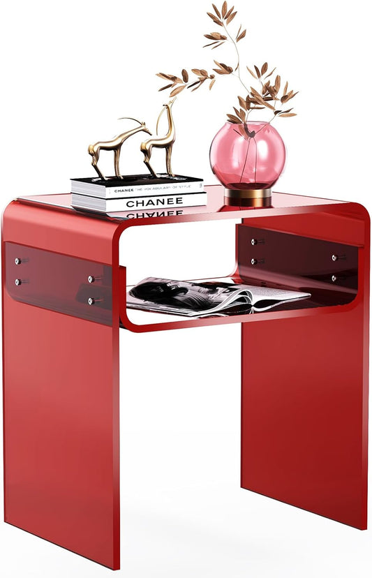 Clear Acrylic End Table 2-Tier Bedside Nightstand for Living Room Bedroom (1, Red)