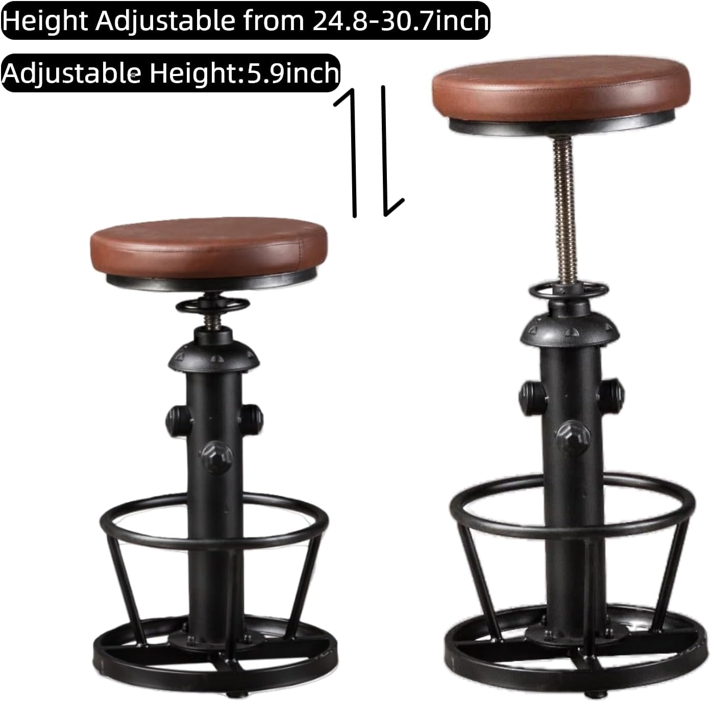 Farmhouse Bar Stools Swivel PU Seat 24-30inch Counter Height Adjustable Kitchen Island Dinning Stool Guest Chair Fire Hydrant Design