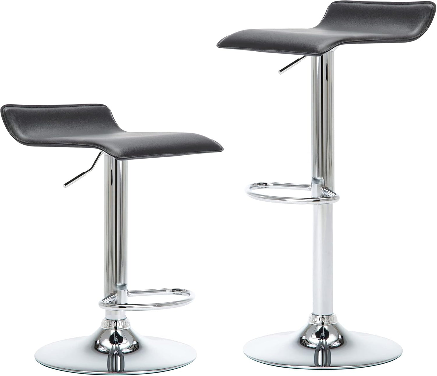 NOBPEINT Contemporary Chrome Air Lift Adjustable Swivel Bar Stool, Set of 2, Black