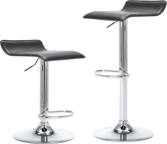 NOBPEINT Contemporary Chrome Air Lift Adjustable Swivel Bar Stool, Set of 2, Black
