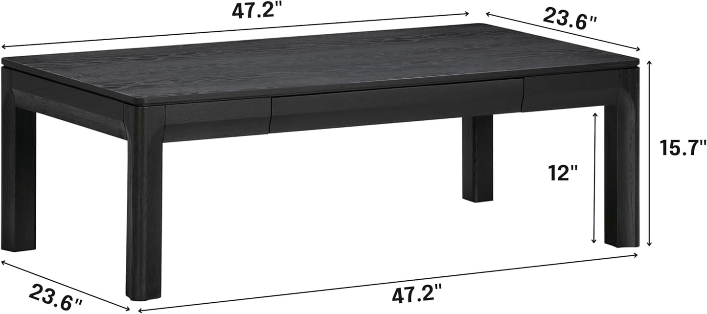 NTC Flow Modern Wooden Rectangle Coffee Table with Hidden Drawer – Waterproof & Heat Resistant, Burnt Black